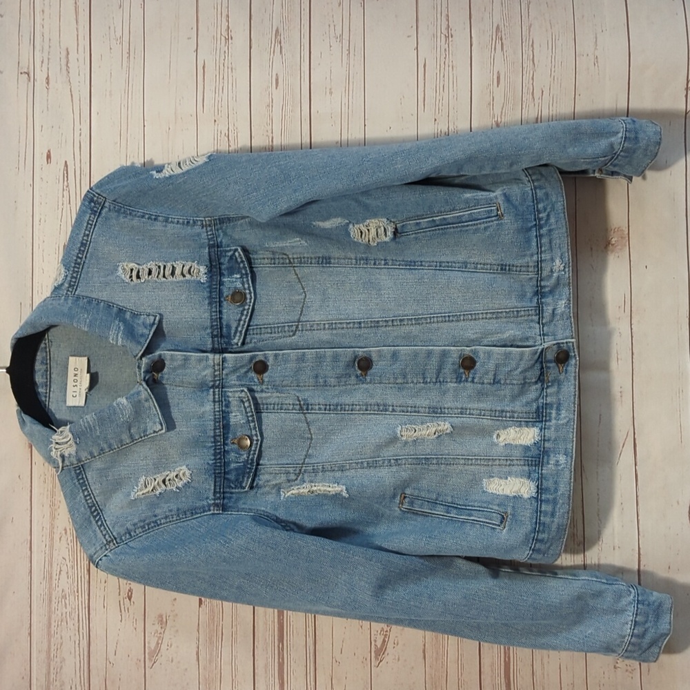 Cisono Denim Collection Distressed Jean Jacket Large Medium Wash Denim Ci Sono